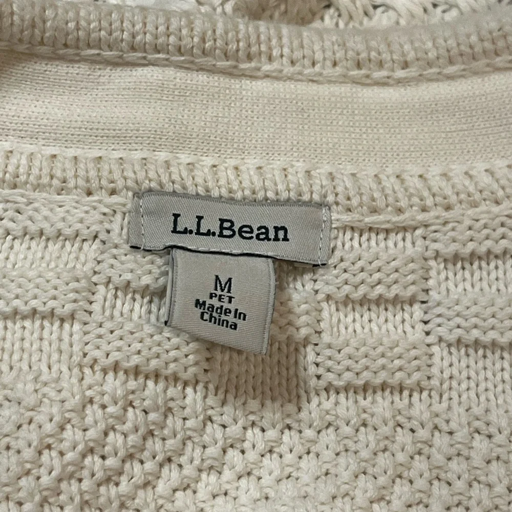 L.L. Bean Cream Cable Knit Cardigan Size MP - Picture 2 of 8